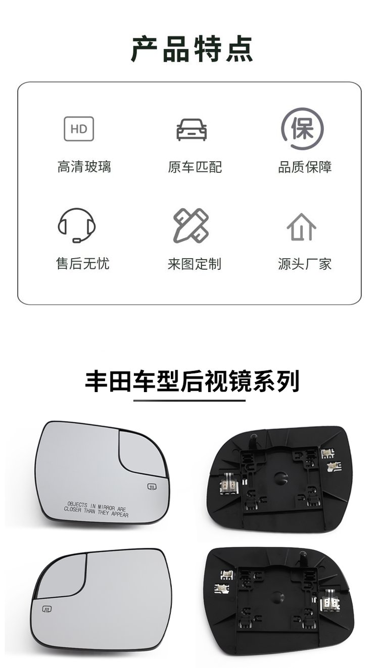 长润镜业专供丰田坦途红杉配件 全新ABS塑料件与左右后视镜片解析
